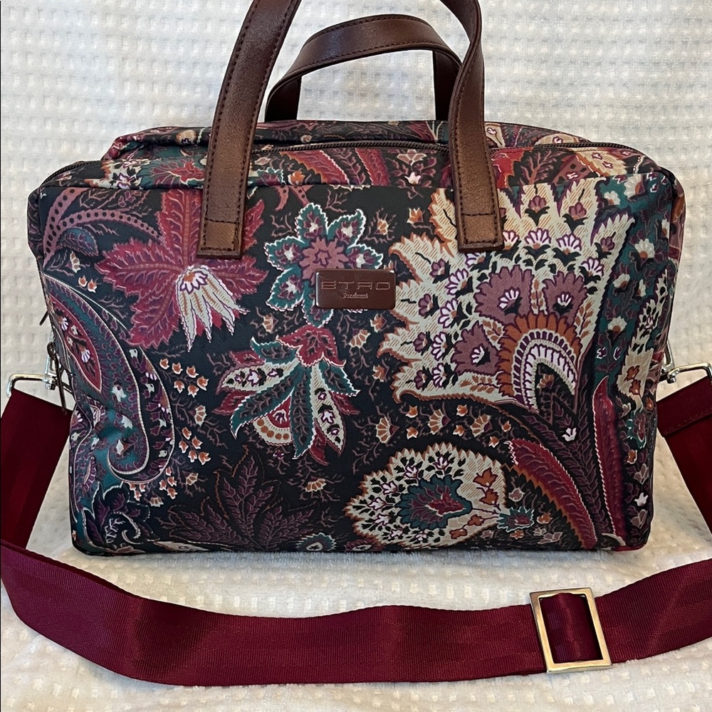 ETRO Floral Paisley Messanger Bag with Burgundy Strap